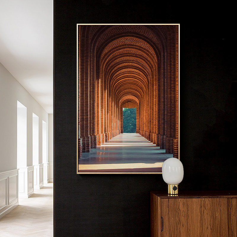 简约建筑现代装饰画图片画芯素材复古红色教堂罗马柱宫殿玄关