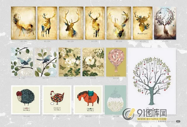 高清装饰画画芯图库第一期 北欧抽像静物建筑客厅装饰画素材