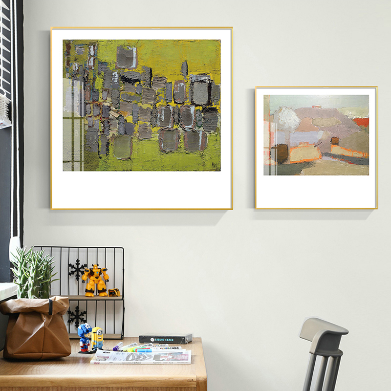 现代文艺复古油画肌理抽象几何色块小众艺术画书房装饰画素材