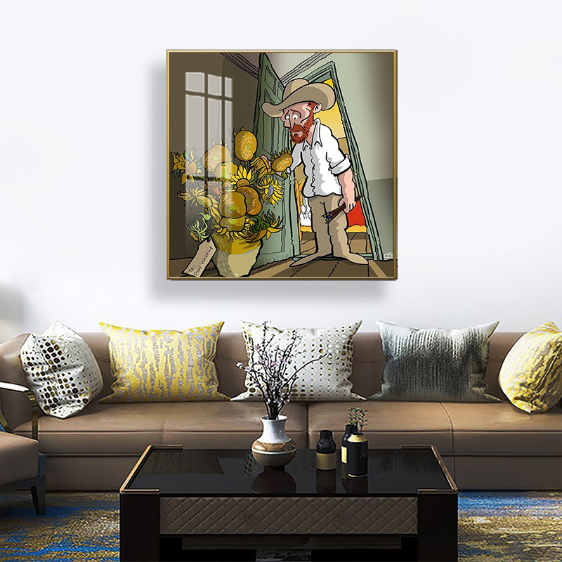 现代手绘卡通人物梵高星空名画油画创意装饰画高清素材图库