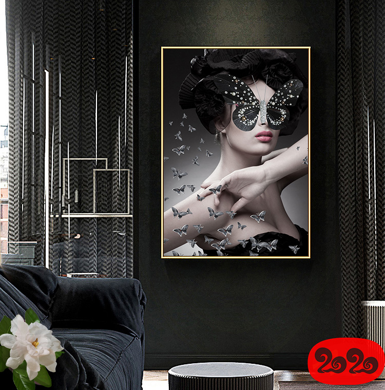 黑白背景装饰画素材高清画芯图库北欧人物动物风景三联画挂画