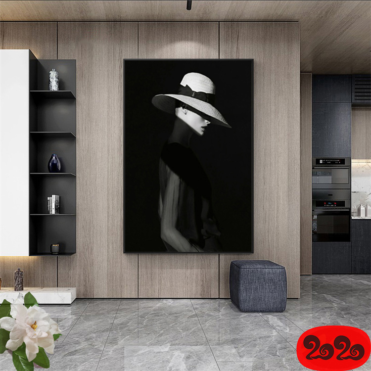 黑白背景装饰画素材高清画芯图库北欧人物动物风景三联画挂画