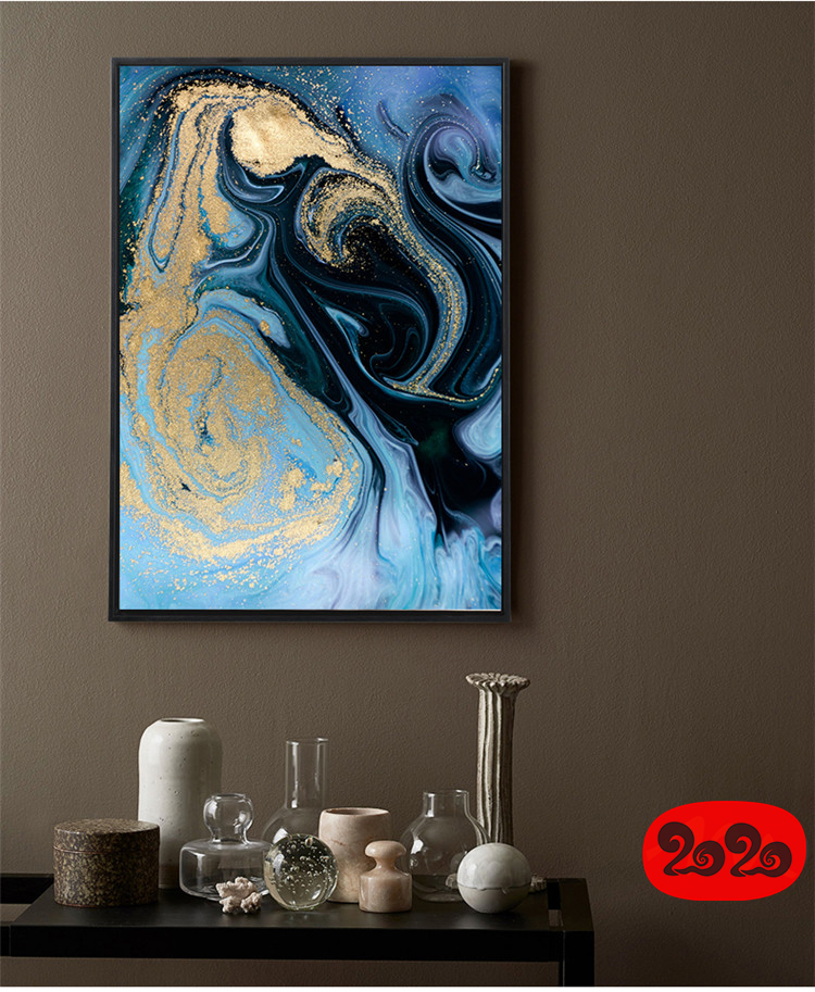 意境蓝色肌理抽象水墨山水大理石纹理背景装饰画高清图设计素材