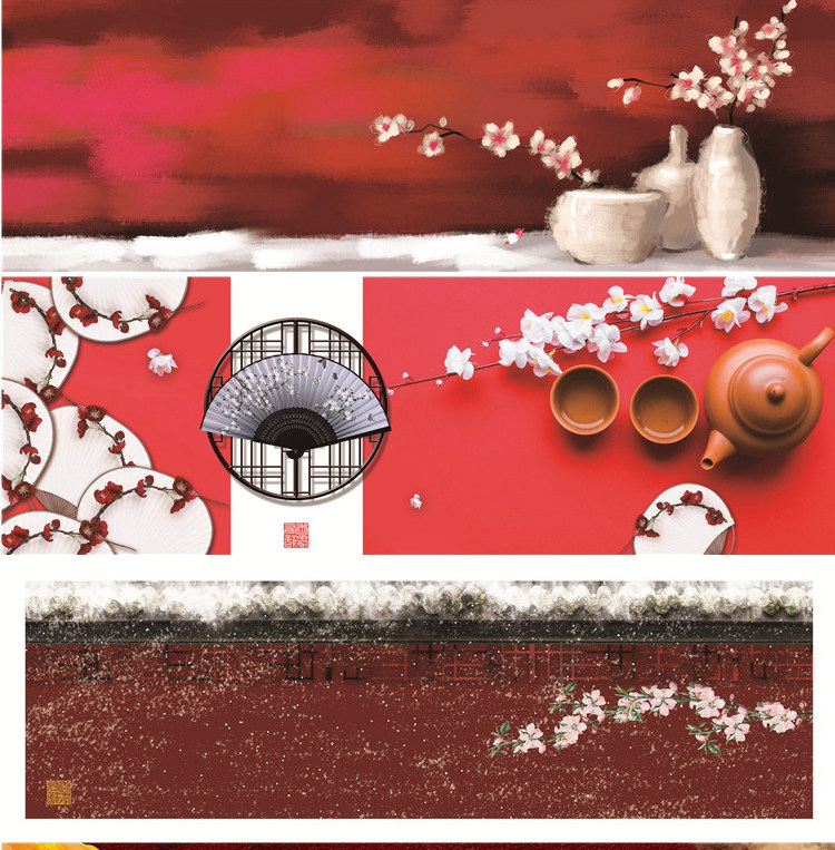 新中式中国风国潮现代卧室床头装饰画画芯素材高清图库横幅故宫