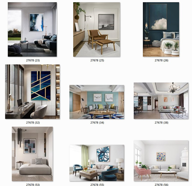 现代简约客厅家居场景图库北欧风装饰画效果图挂画背景墙样机