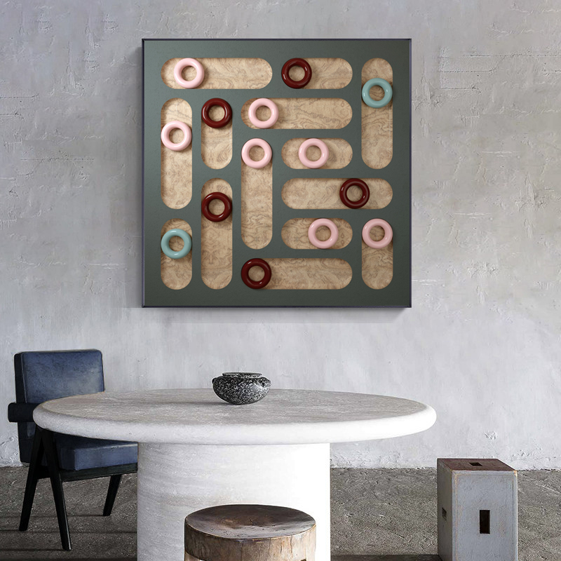 现代轻奢9D立体感艺术爱马仕橙克莱因蓝客厅装饰画芯素材图库