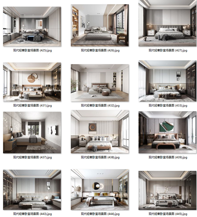 现代意式轻奢卧室样板房背景墙壁饰吊灯具装饰画场景图家居效果图