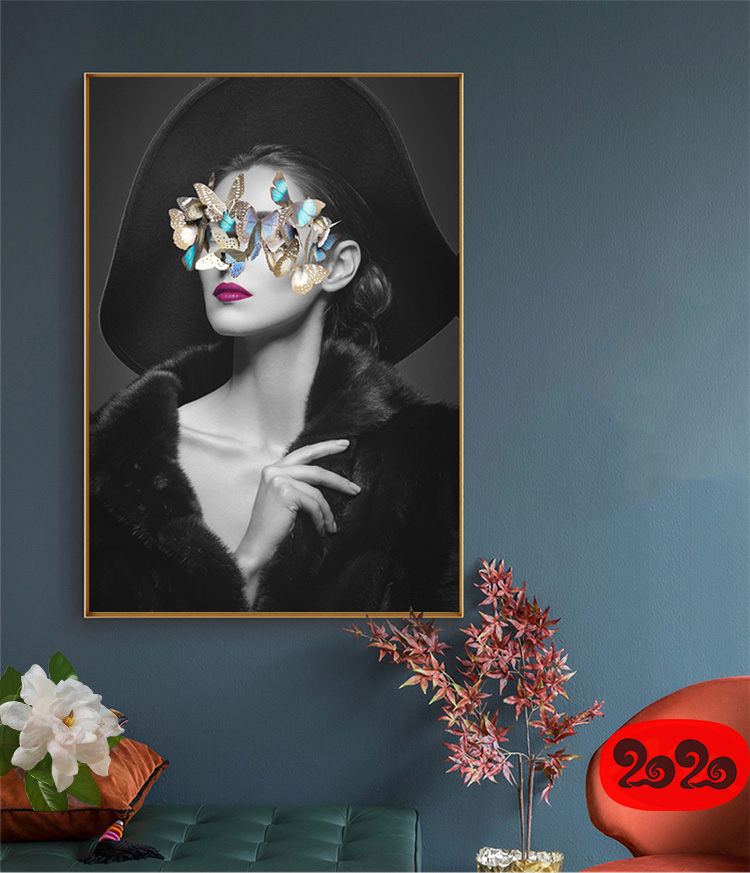 黑白背景装饰画素材高清画芯图库北欧人物动物风景三联画挂画