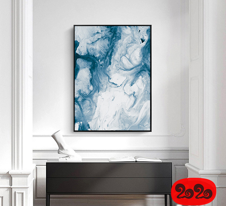 意境蓝色肌理抽象水墨山水大理石纹理背景装饰画高清图设计素材