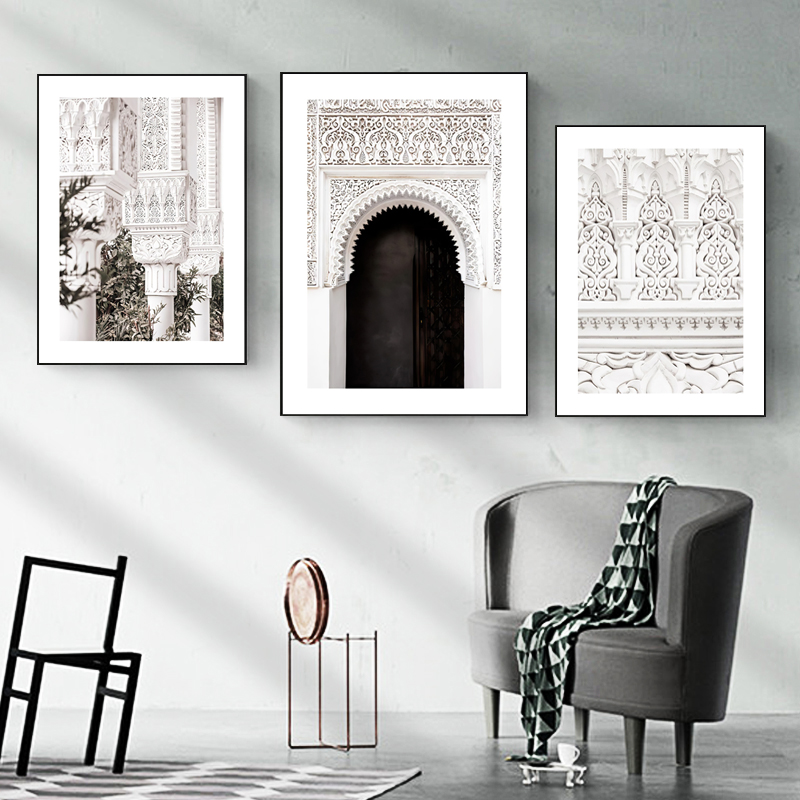 现代北欧唯美风景建筑海滩组合照片墙客厅沙发装饰画画芯素材