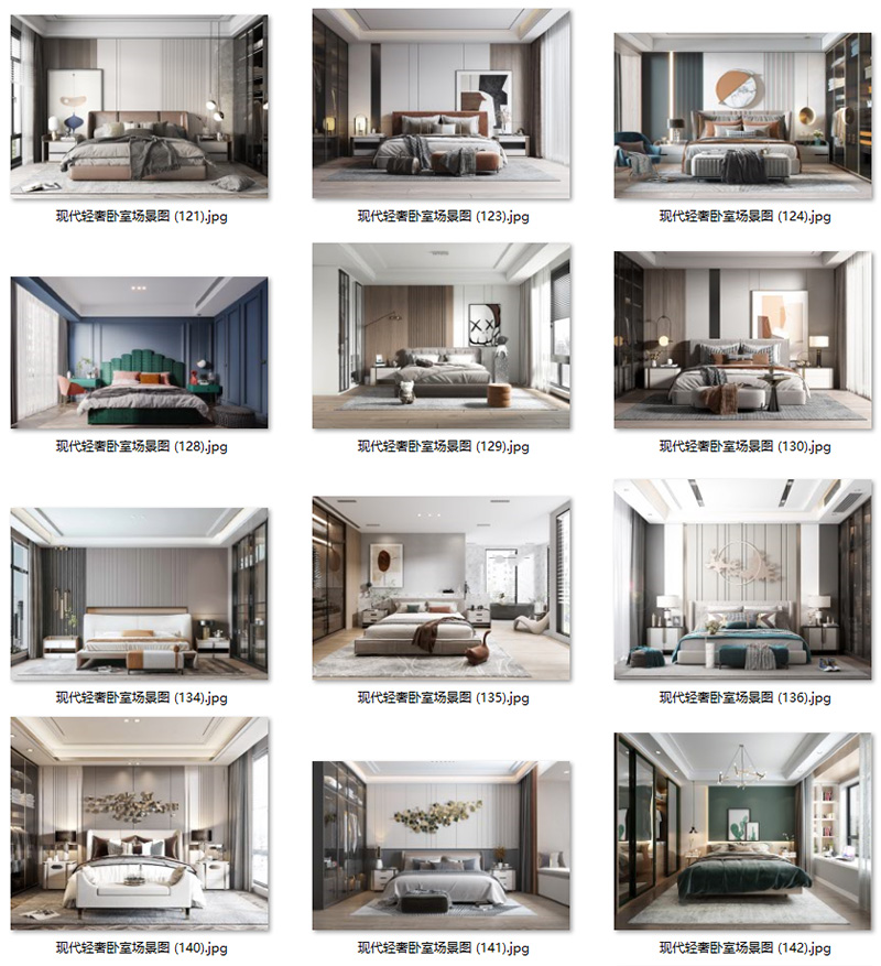 现代意式轻奢卧室样板房背景墙壁饰吊灯具装饰画场景图家居效果图