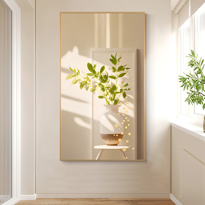 现代简约花瓶绿植光影侘寂风沙发背景墙装饰画高清素材图库