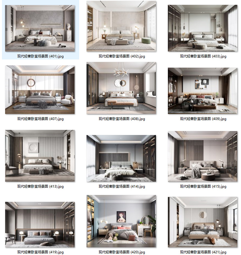 现代意式轻奢卧室样板房背景墙壁饰吊灯具装饰画场景图家居效果图