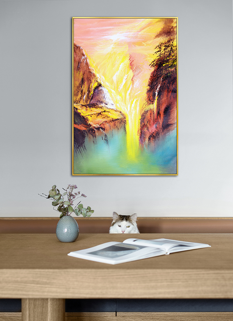 新中式禅意笔墨山水抽象意境手绘油画四联装饰画高清素材图库