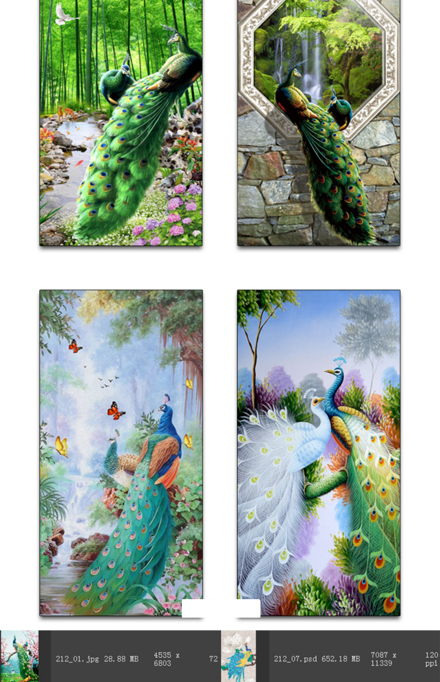 新中式工笔国画花开富贵牡丹孔雀古典欧式玄关装饰画素材图库