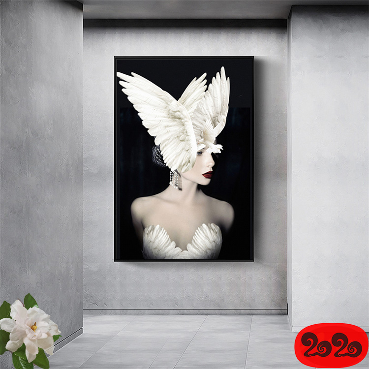 黑白背景装饰画素材高清画芯图库北欧人物动物风景三联画挂画