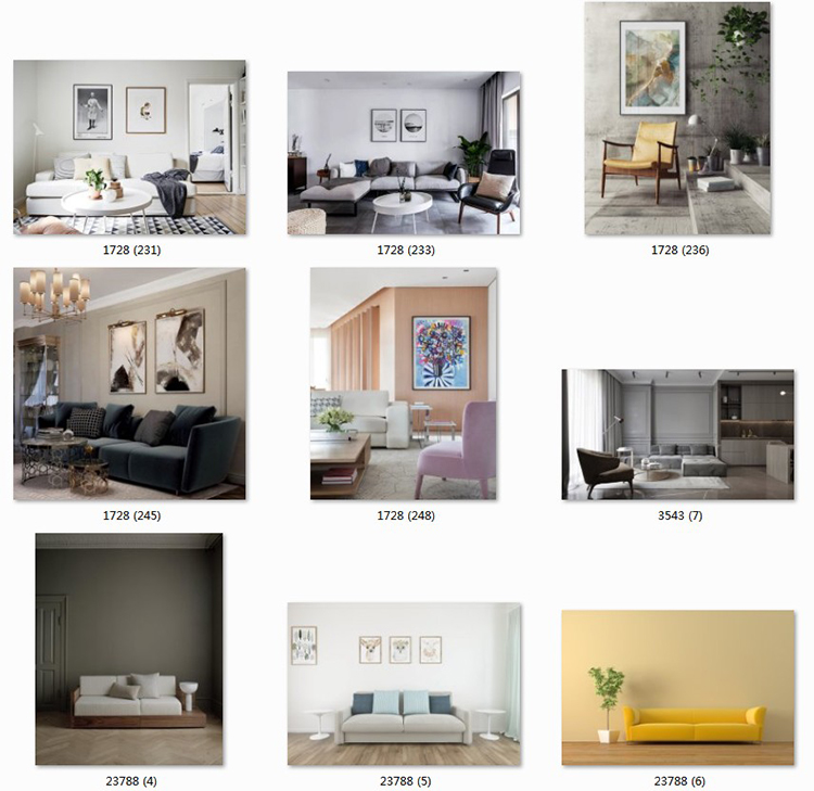 现代简约客厅家居场景图库北欧风装饰画效果图挂画背景墙样机