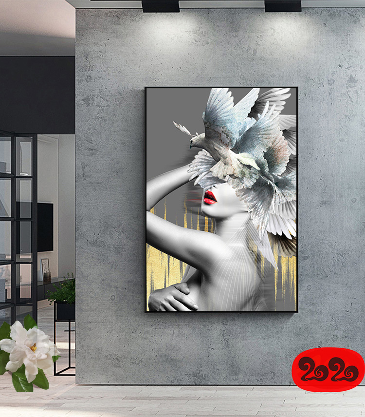 黑白背景装饰画素材高清画芯图库北欧人物动物风景三联画挂画