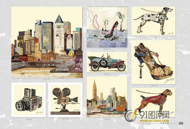 高清装饰画画芯图库第一期 北欧抽像静物建筑客厅装饰画素材