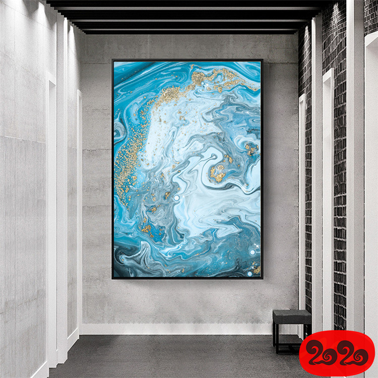 意境蓝色肌理抽象水墨山水大理石纹理背景装饰画高清图设计素材