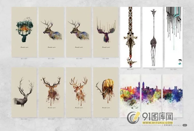 高清装饰画画芯图库第一期 北欧抽像静物建筑客厅装饰画素材