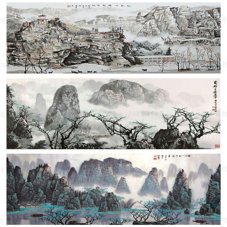 国画山水画集玄关装饰画画芯中国风素材高清图库新中式客厅挂画