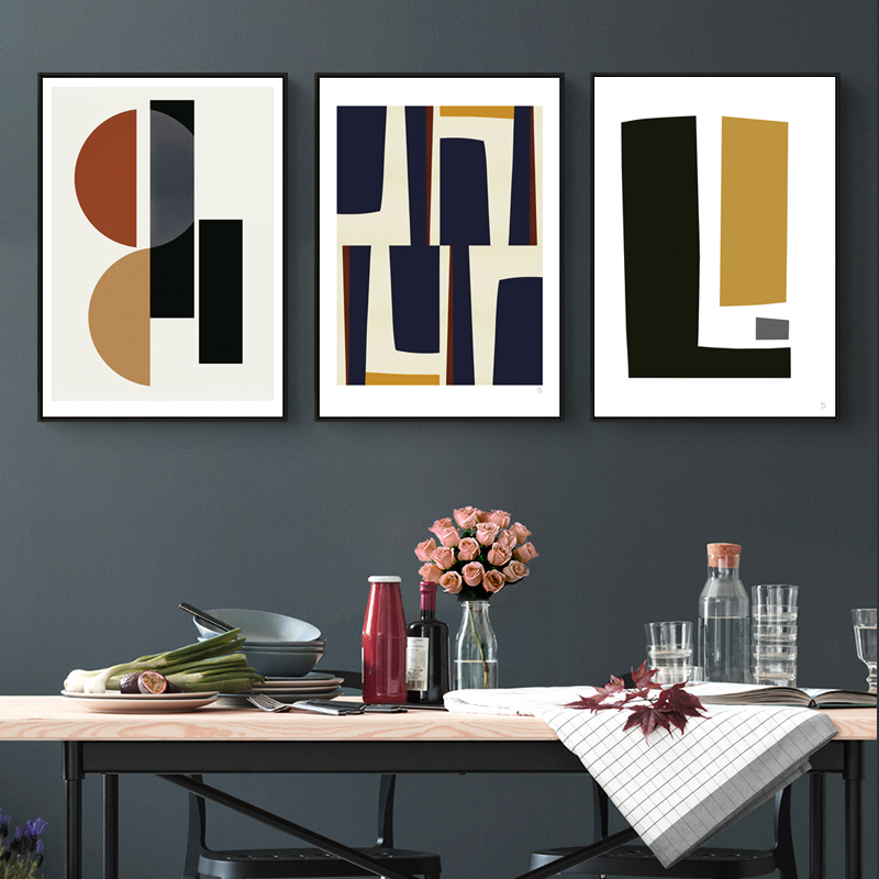 现代简约莫兰迪色块抽象北欧风三联画玄关客厅装饰画素材图库