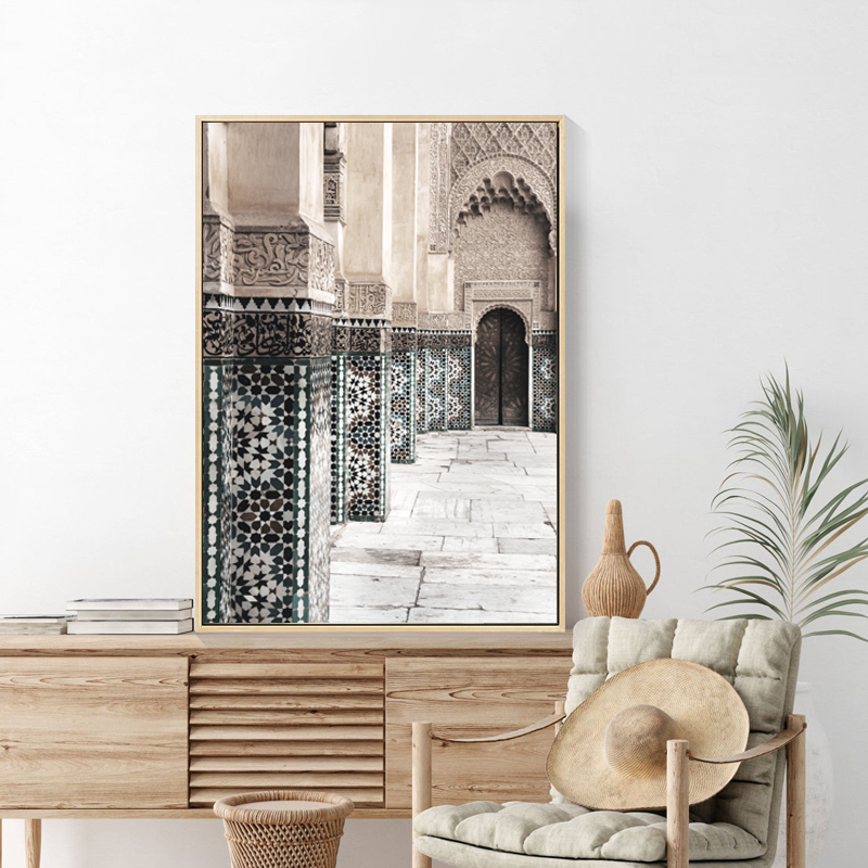 简约北欧小清新日系欧式建筑空间罗马柱花卉照片墙装饰画素材