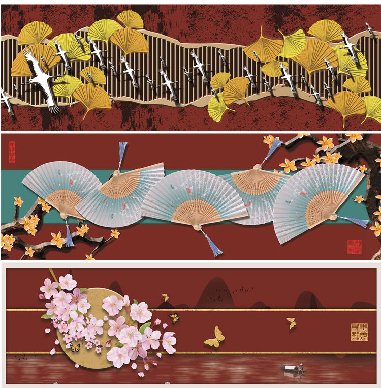 新中式中国风国潮现代卧室床头装饰画画芯素材高清图库横幅故宫