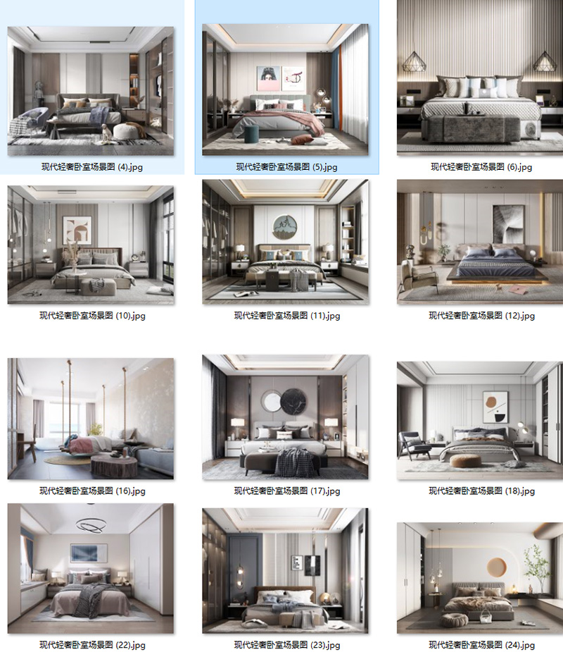 现代意式轻奢卧室样板房背景墙壁饰吊灯具装饰画场景图家居效果图